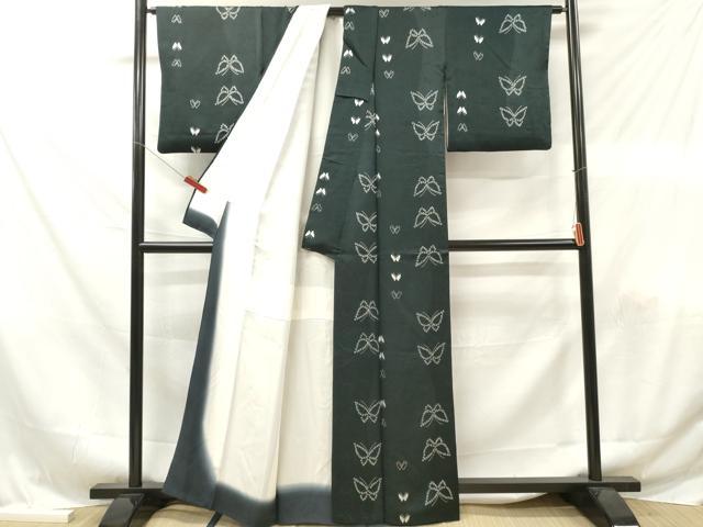 平和屋着物■上質な小紋　絞り　舞蝶間道　銀彩　正絹　逸品　DABF6122zy