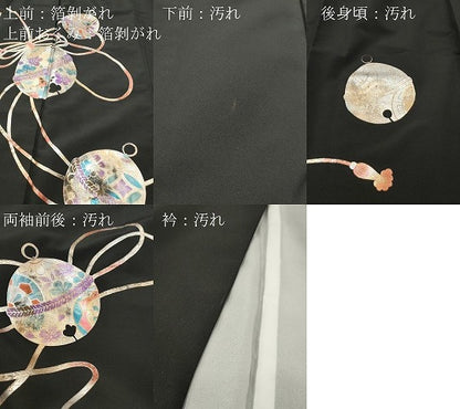 平和屋着物■訪問着　鈴　黒地　金銀彩　洗える着物　DABF6129zy