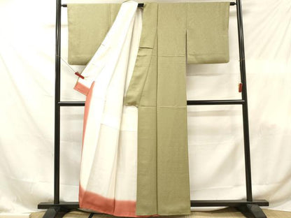 平和屋着物■上質な色無地 霞地紋 柳茶色 正絹 逸品 DABF6136zy