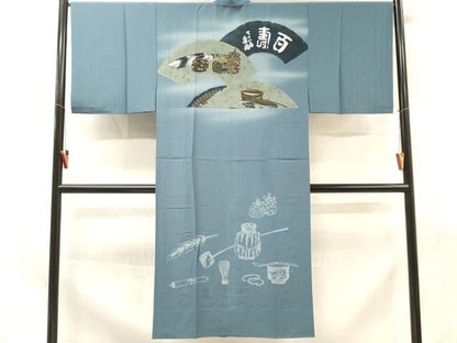 平和屋着物■男性　長襦袢　無双仕立て　地紙陶器文　暈し染め　金彩　正絹　逸品　DABF6138zy