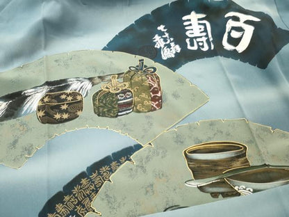 平和屋着物■男性　長襦袢　無双仕立て　地紙陶器文　暈し染め　金彩　正絹　逸品　DABF6138zy