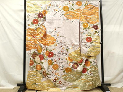 平和屋着物■豪華振袖　駒刺繍　舞菊文　正絹　逸品　DABF6153zy