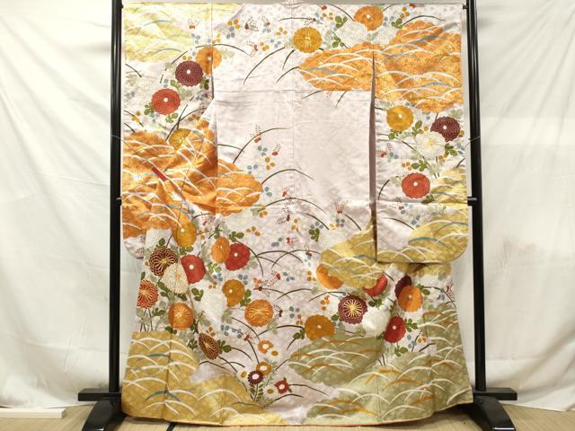 平和屋着物■豪華振袖　駒刺繍　舞菊文　正絹　逸品　DABF6153zy