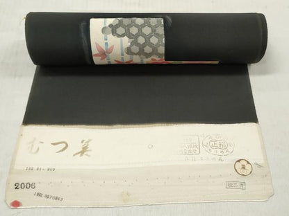 平和屋着物▼付下げ　反物　着尺　刺繍　色紙重ね草花文　黒地　逸品　未使用　DABF6193zy