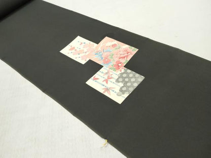 平和屋着物▼付下げ　反物　着尺　刺繍　色紙重ね草花文　黒地　逸品　未使用　DABF6193zy