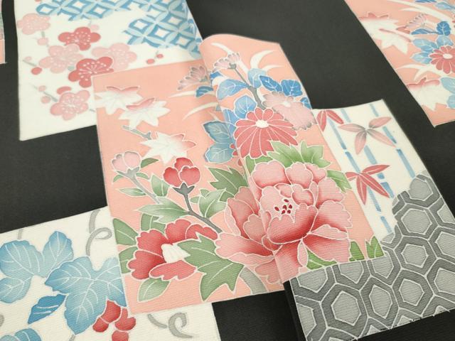 平和屋着物▼付下げ　反物　着尺　刺繍　色紙重ね草花文　黒地　逸品　未使用　DABF6193zy