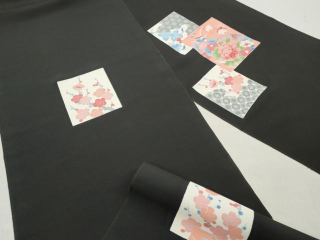 平和屋着物▼付下げ　反物　着尺　刺繍　色紙重ね草花文　黒地　逸品　未使用　DABF6193zy