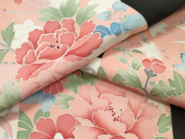 平和屋着物▼付下げ　反物　着尺　刺繍　色紙重ね草花文　黒地　逸品　未使用　DABF6193zy