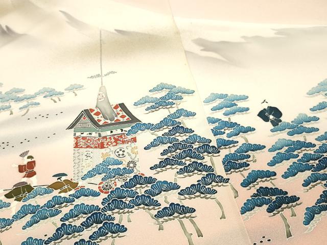 平和屋着物▼付下げ　反物　着尺　人物風景文　暈し染め　逸品　未使用　DABF6195zy