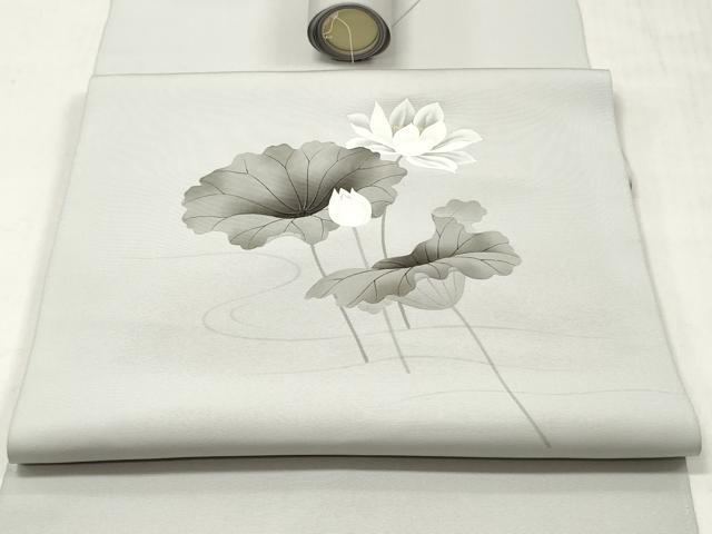 平和屋着物▼塩瀬　名古屋帯　反物　手描き　流水花文　逸品　未使用　DABF6215zy