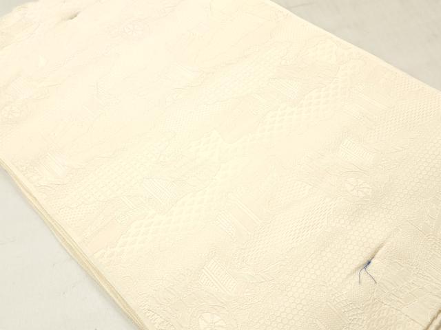 平和屋着物▼羽織・コート　白生地　反物　羽尺　御所車地紋　生成り色　逸品　未使用　DABF6264zy
