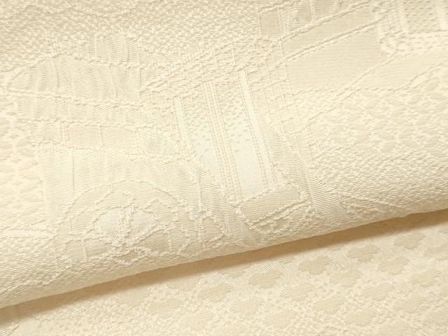 平和屋着物▼羽織・コート　白生地　反物　羽尺　御所車地紋　生成り色　逸品　未使用　DABF6264zy