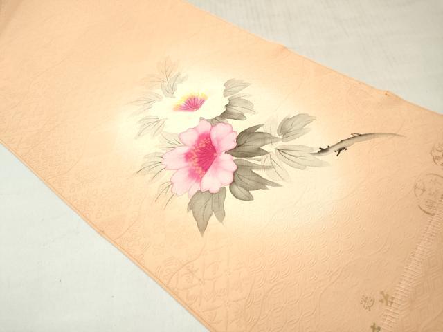 平和屋着物▼付下げ　解き反物　着尺　手描き　枝花文　暈し染め　八掛付き　逸品　DABF6377zy