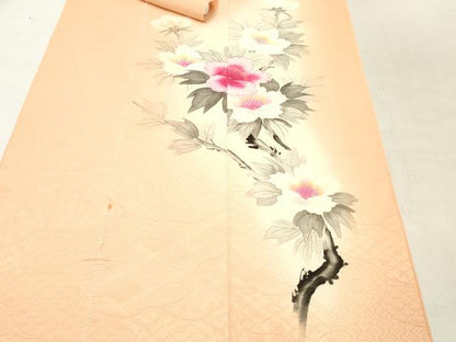 平和屋着物▼付下げ　解き反物　着尺　手描き　枝花文　暈し染め　八掛付き　逸品　DABF6377zy