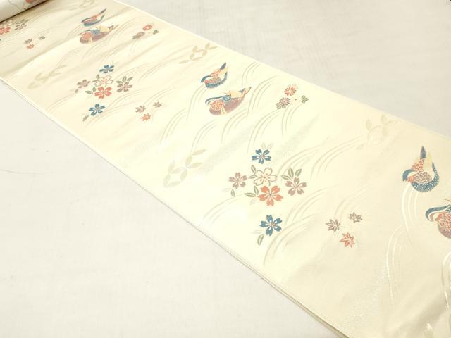 平和屋着物▼西陣　名古屋帯　帯反物　鴛鴦花文　金糸　証紙付き　逸品　未使用　DABF6426zy