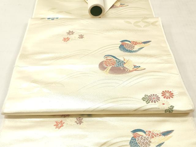 平和屋着物▼西陣　名古屋帯　帯反物　鴛鴦花文　金糸　証紙付き　逸品　未使用　DABF6426zy