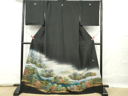 平和屋着物■豪華黒留袖　作家物　風景文　暈し染め　金彩　正絹　逸品　DABF6442zy