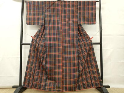 平和屋着物■本場縞大島紬　格子　正絹　逸品　未使用　DABF6461zy