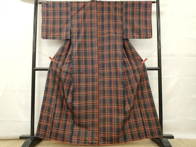 平和屋着物■本場縞大島紬　格子　正絹　逸品　未使用　DABF6461zy