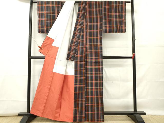 平和屋着物■本場縞大島紬　格子　正絹　逸品　未使用　DABF6461zy