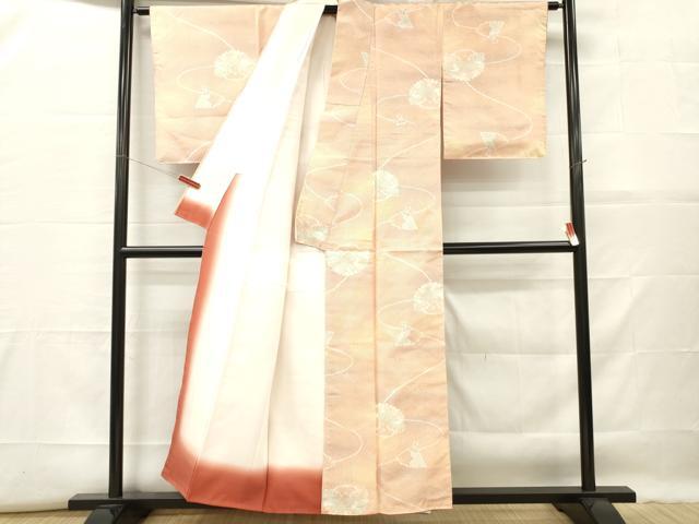 平和屋着物■上質な紬　扇面草花文　正絹　逸品　DABF6466zy