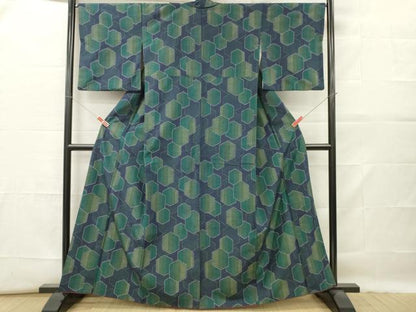 平和屋着物■上質な紬　亀甲柄　正絹　逸品　DABF6475zy