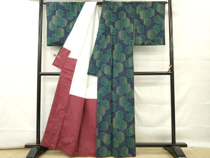 平和屋着物■上質な紬　亀甲柄　正絹　逸品　DABF6475zy