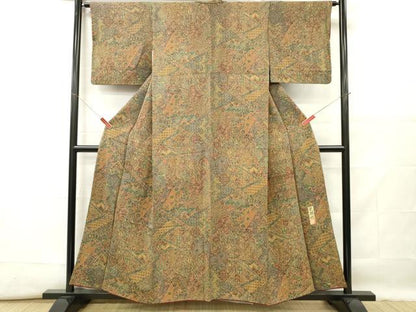 平和屋着物■更勝　小紋　切り嵌め草花文　鬼しぼ縮緬　正絹　逸品　DABF6477zy