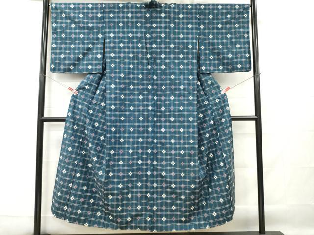 平和屋着物■上質な紬　格子　正絹　逸品　DABF6489zy