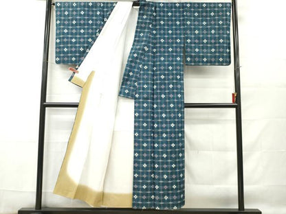 平和屋着物■上質な紬　格子　正絹　逸品　DABF6489zy
