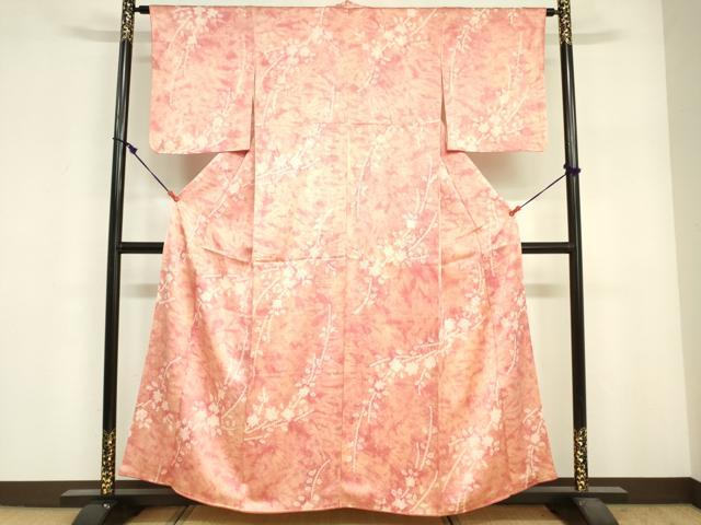 平和屋着物■上質な小紋　絞り　枝花文　暈し染め　正絹　逸品　DABF6494zy