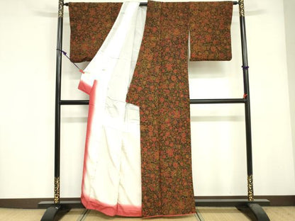 平和屋着物■上質な小紋　更紗花文　鬼しぼ縮緬　正絹　逸品　DABF6497zy