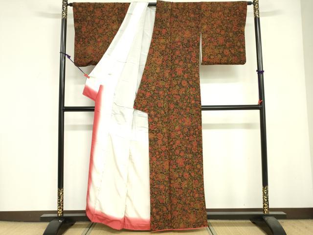 平和屋着物■上質な小紋　更紗花文　鬼しぼ縮緬　正絹　逸品　DABF6497zy