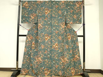 平和屋着物■上質な小紋　雪輪花文　金彩　鬼しぼ縮緬　鈴乃屋扱い　正絹　逸品　DABF6498zy