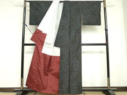 平和屋着物■本場大島紬　流水草花文　正絹　逸品　DABF6499zy