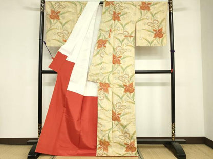 平和屋着物■上質な紬　草花文　正絹　逸品　未使用　DABF6501zy