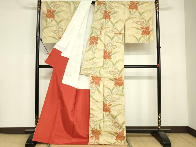 平和屋着物■上質な紬　草花文　正絹　逸品　未使用　DABF6501zy