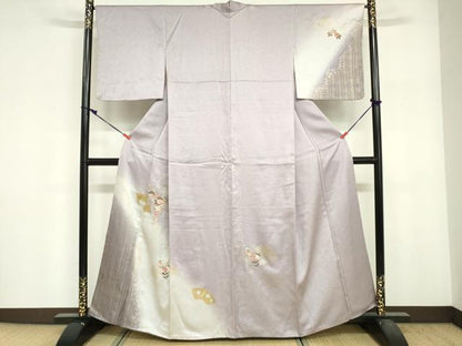 平和屋着物■訪問着　刺繍　地紙草花文　暈し染め　金彩　正絹　逸品　DABF6516zy
