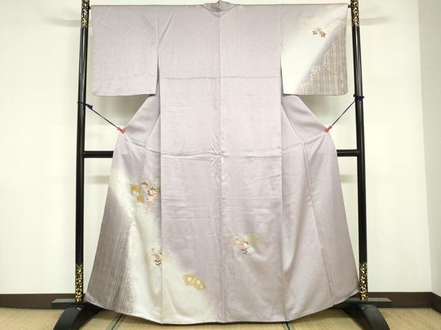 平和屋着物■訪問着　刺繍　地紙草花文　暈し染め　金彩　正絹　逸品　DABF6516zy