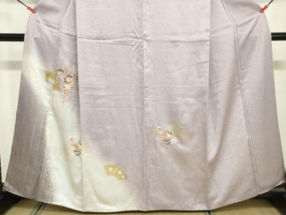 平和屋着物■訪問着　刺繍　地紙草花文　暈し染め　金彩　正絹　逸品　DABF6516zy