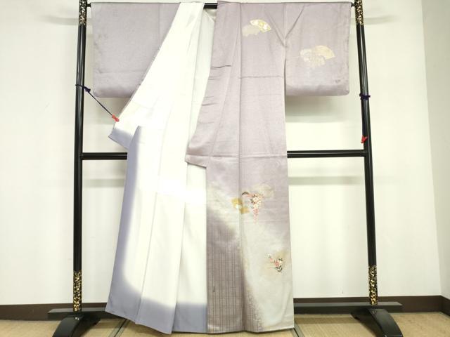 平和屋着物■訪問着　刺繍　地紙草花文　暈し染め　金彩　正絹　逸品　DABF6516zy
