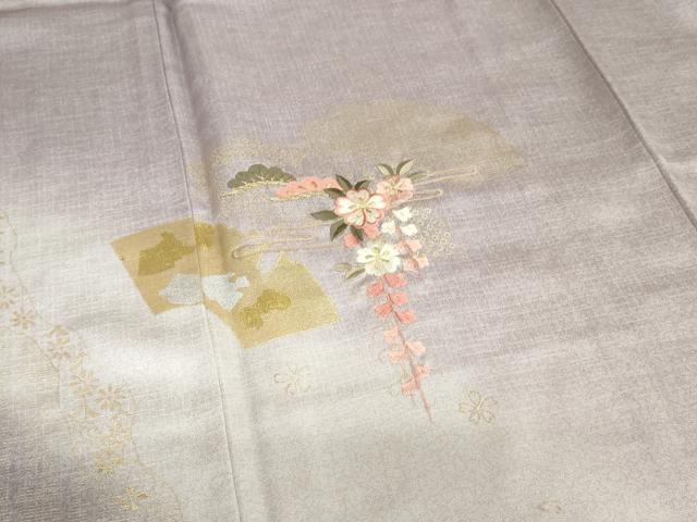 平和屋着物■訪問着　刺繍　地紙草花文　暈し染め　金彩　正絹　逸品　DABF6516zy