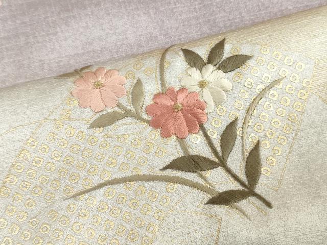 平和屋着物■訪問着　刺繍　地紙草花文　暈し染め　金彩　正絹　逸品　DABF6516zy