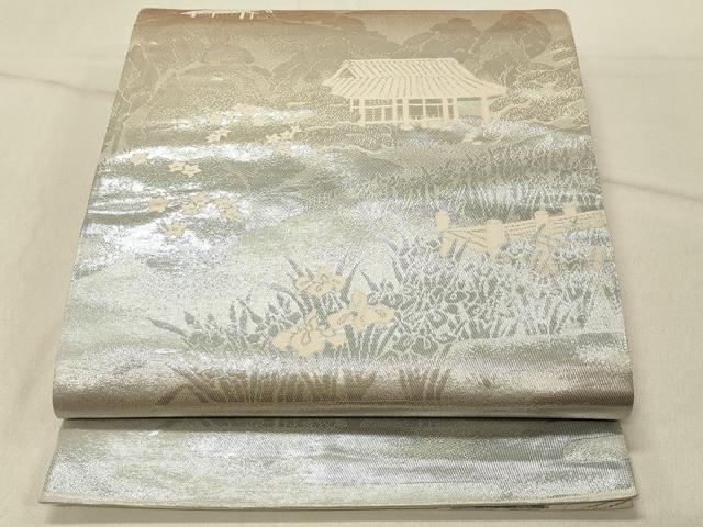 平和屋着物◎六通柄袋帯　京名所　桂離宮　銀糸　正絹　逸品　DABF6540qp