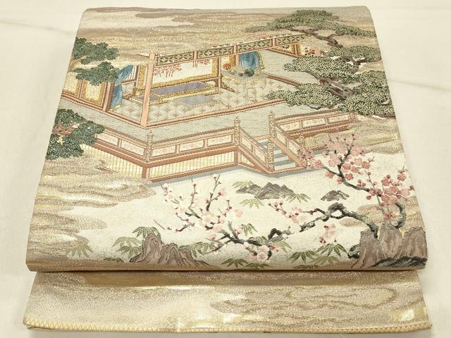 平和屋着物◎六通柄袋帯 白楽天名吟 在地願爲連理枝 金糸 正絹 逸品 DABF6562qp