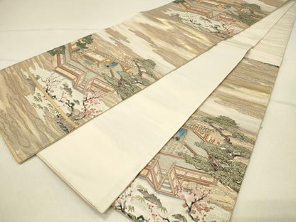 平和屋着物◎六通柄袋帯 白楽天名吟 在地願爲連理枝 金糸 正絹 逸品 DABF6562qp