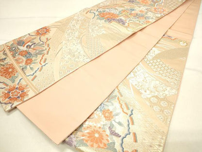 平和屋着物◎六通柄袋帯 唐織 九百錦 扇面御所車 金銀糸 正絹 逸品 DABF6563qp