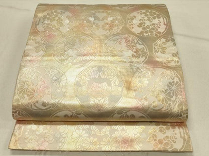 平和屋着物◎西陣 服部織物謹製 六通柄袋帯 こはく錦 草花丸文 金糸 引箔 正絹 逸品 DABF6567qp