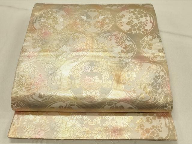 平和屋着物◎西陣 服部織物謹製 六通柄袋帯 こはく錦 草花丸文 金糸 引箔 正絹 逸品 DABF6567qp