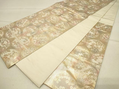 平和屋着物◎西陣 服部織物謹製 六通柄袋帯 こはく錦 草花丸文 金糸 引箔 正絹 逸品 DABF6567qp